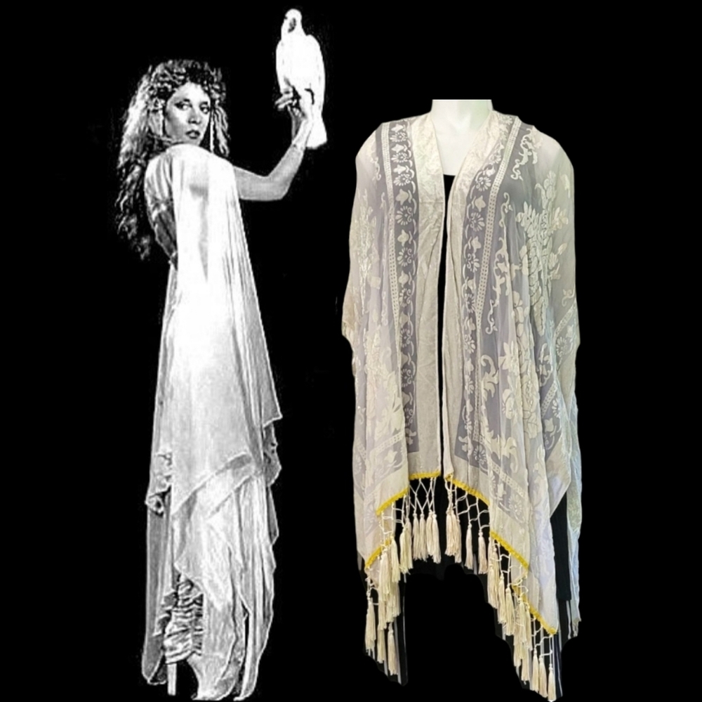 Elegant Cream and Gray Floral Kimono Shawl